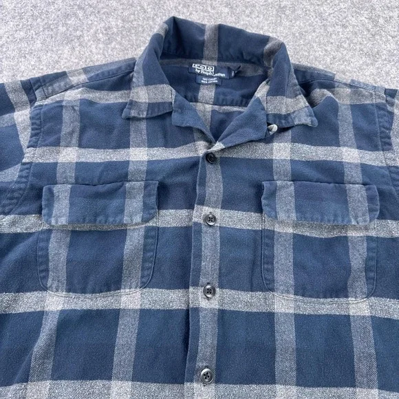 Polo Ralph Lauren Ski Camp Shirt Mens Large Blue Gray Plaid Flannel  Long Sleeve - Picture 2 of 9